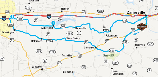 Visit Zanesville AMA Motorcycle Tour Map