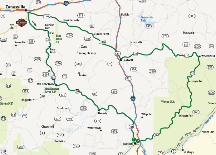 Visit Zanesville Wayne Motorcycle Tour Map